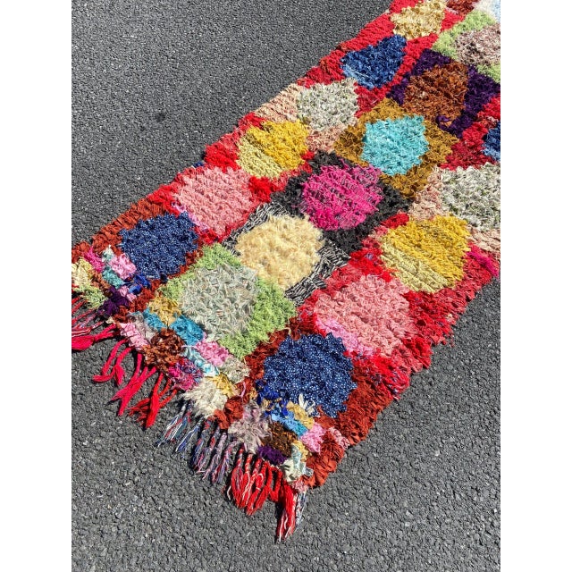 Moroccan 1980s Vintage Red Recycled Fabric Moroccan Berber Rug For Sale - Image 3 of 9