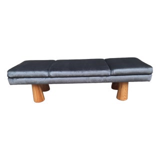 Bench in Electric Grey Velvet with Conical Wooden Legs, 1990s For Sale