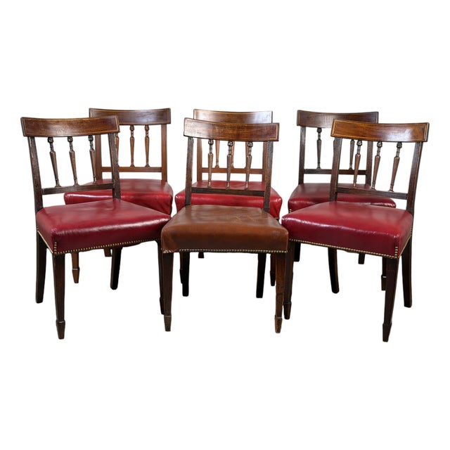 Assembled Set of Six English George III Mahogany Neoclassical Dining Chairs, Four 18th Century For Sale