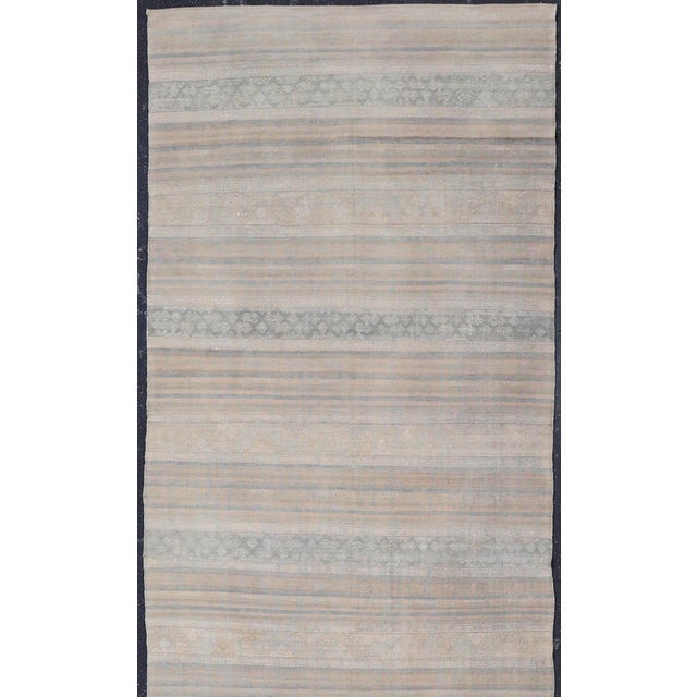 Tribal Vintage Turkish Gallery Kilim With Soft Sand, Pale Sage, and Powder Blue For Sale - Image 3 of 12