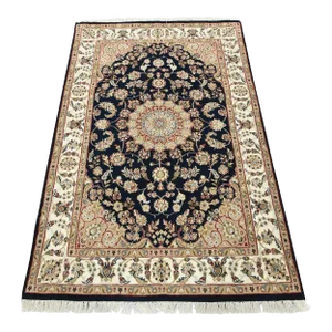 Fine Nain Rug 4' X 6'2'' Blue Wool Traditional Hand-Knotted Oriental Carpet