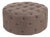 Round Tufted Ottoman - Eggplant Brown Linen For Sale