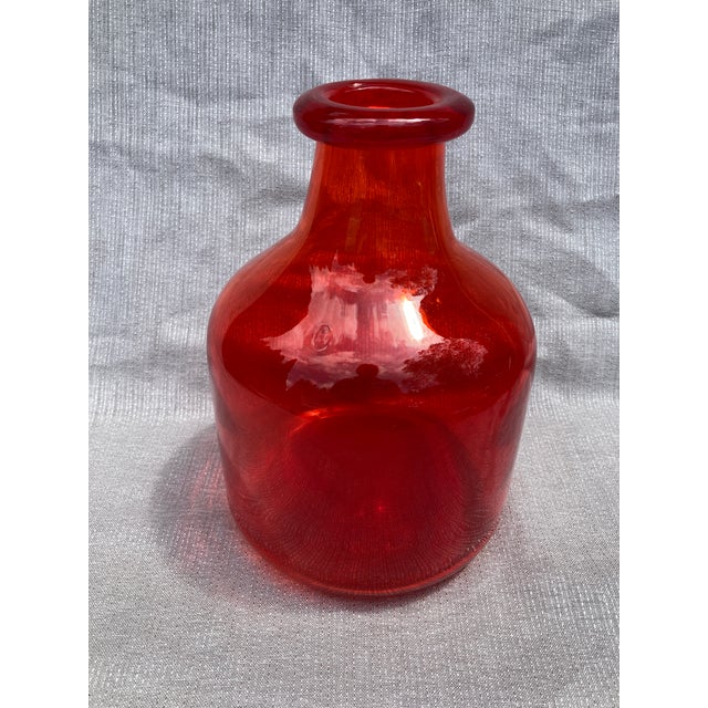 Red Vintage Reddish Orange Art Glass Kosta Boda Bottle For Sale - Image 8 of 14