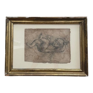 Antique French Child’s Sketch in Gilt Frame For Sale