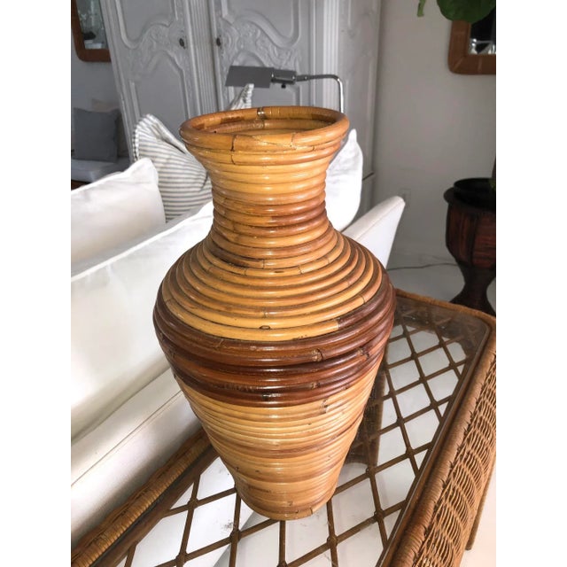 Vintage Coastal Split Reed Rattan Vase For Sale - Image 9 of 9