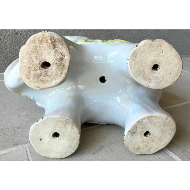 Whimsical Mid 20th-Century Highly Glazed Earthenware Elephant Garden Stool / Plant Stand For Sale - Image 10 of 18