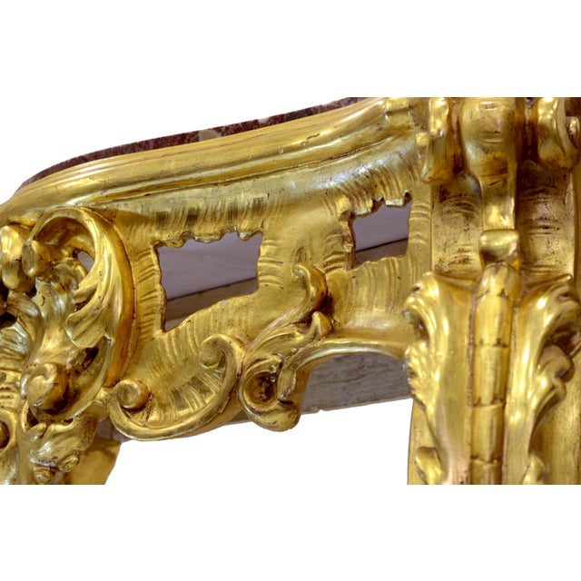 Antique Louis Philippe Italian Giltwood Console Table with Red Marble Top, 19th Century For Sale - Image 10 of 14