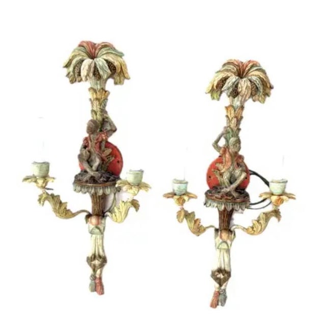 Vintage Italian Carved Wood Monkey Wall Sconces, Hand-Painted - a Pair For Sale - Image 14 of 14