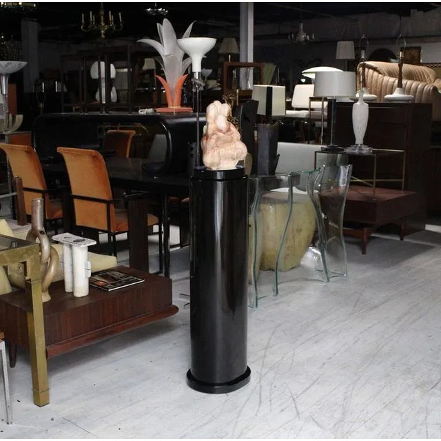 Pink Vintage Mid Century Heavy Carved Marble Sculpture on Revolving Pedestal For Sale - Image 8 of 9