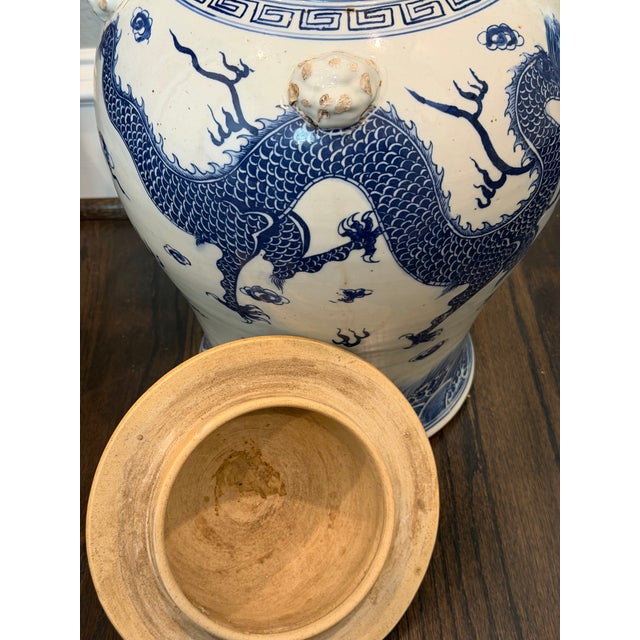 Chinoiserie Danny’s Fine Porcelain Blue and White Hand-Painted Porcelain Dragon Temple Jars - A Pair For Sale - Image 3 of 7