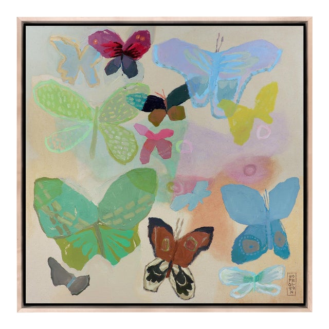 Butterflies II by Hope Olson in Natural Wood Frame, XL Art Print on Canvas For Sale