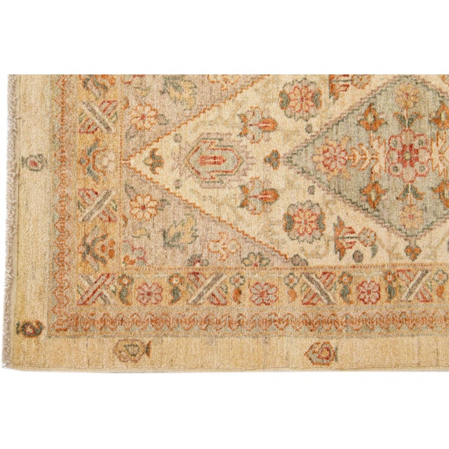 Early 21st Century Contemporary Indian Handmade Beige Floral Wool Runner For Sale - Image 4 of 7