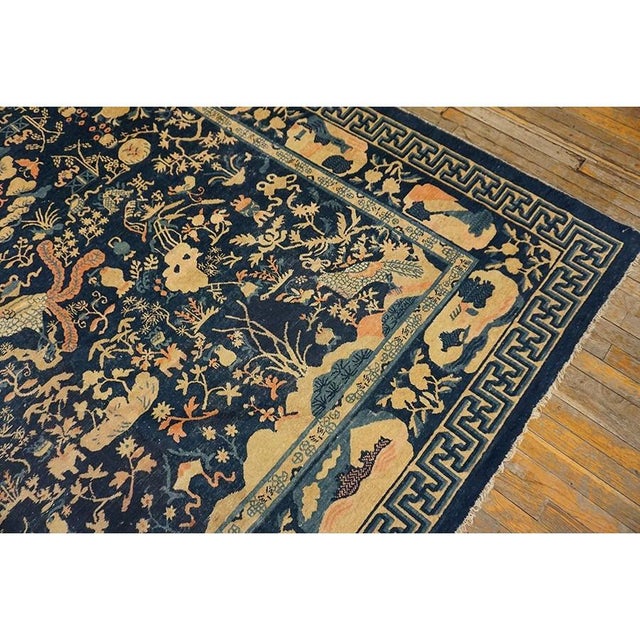 Chinese 1930s Chinese Peking Knotted Wool Room Size Antique Rectangle Blue Greek Key Rug For Sale - Image 3 of 10
