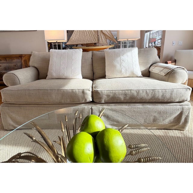 Custom English Country Roll-Arm Sofa in Tan Tweed For Sale - Image 10 of 18