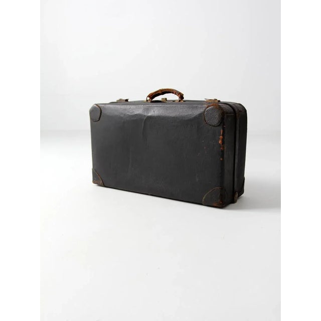 Vintage Black Leather Suitcase For Sale - Image 4 of 11