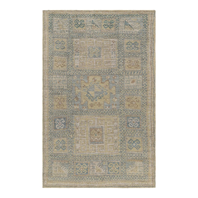Rug & Kilim’s Caucasian Kazak Style Rug in Blue With Geometric Patterns For Sale