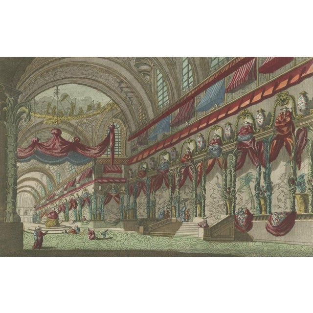 Antique print titled 'Vue d'un temple Chinois : Le grand Kia-cheu de la Chine, ou Temple des Aïeux, préparé pour le...
