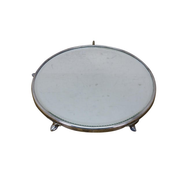 Art Nouveau Antique Victorian Art Nouveau Round Plateau Mirror Dresser Bar Vanity Tray 13" For Sale - Image 3 of 11