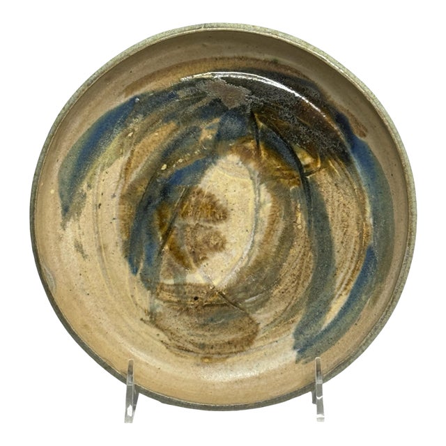 Vintage Studio Pottery Drip Glaze Plate Signed Hand Thrown Cobalt Blue For Sale