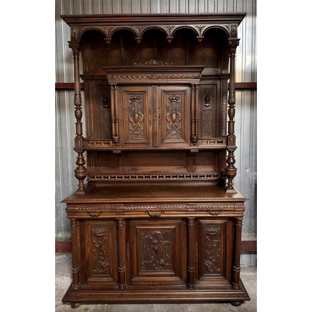 Wood Renaissance Style Walnut Buffet For Sale - Image 7 of 10