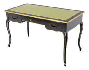 Baker Country French Black Lacquer Gold Trim Leather Desk Console