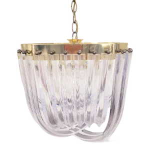 Vintage Mid Century Modern Regency Lucite Ribbon Brass 8 Light Chandelier