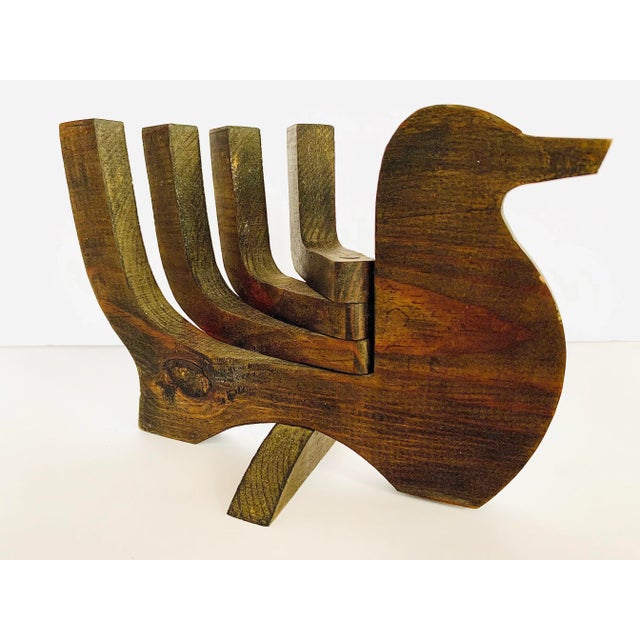 Vintage Articulated ‘Danish Mid-Century Modern Style’ Carved Wood Bird Candelabra, Candleholder, Candlestick For Sale - Image 9 of 9