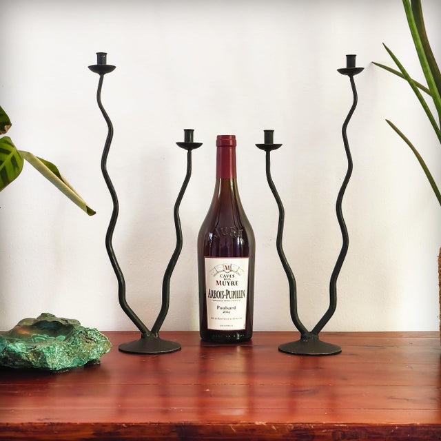 Brutalist Postmodern Brutalist Wrought Iron Candlesticks by Hysteria Design, France, 1980s, Set of 2 For Sale - Image 3 of 18
