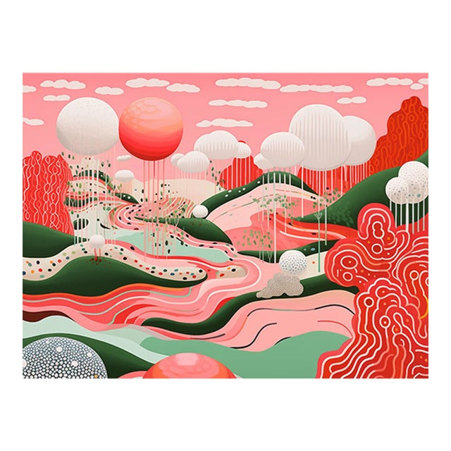 32" X 24" Contemporary 'Landscape' in the Style of Yayoi Kusama - Limited Edition Fine Art Print, Unframed For Sale