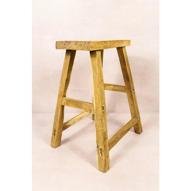 Vintage Rustic Stool in Elm For Sale - Image 5 of 5