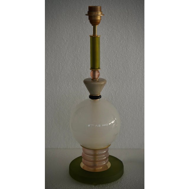 Metal Murano Round Green Cream and Black Art Glass Table Lamp, 2000 For Sale - Image 7 of 9