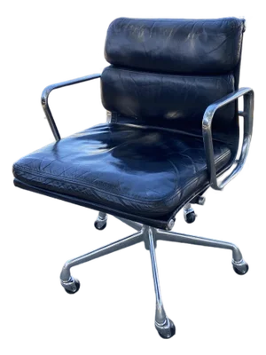 Vintage Soft Pad Management Aluminum Leather Desk Chair Attributed to Herman Miller