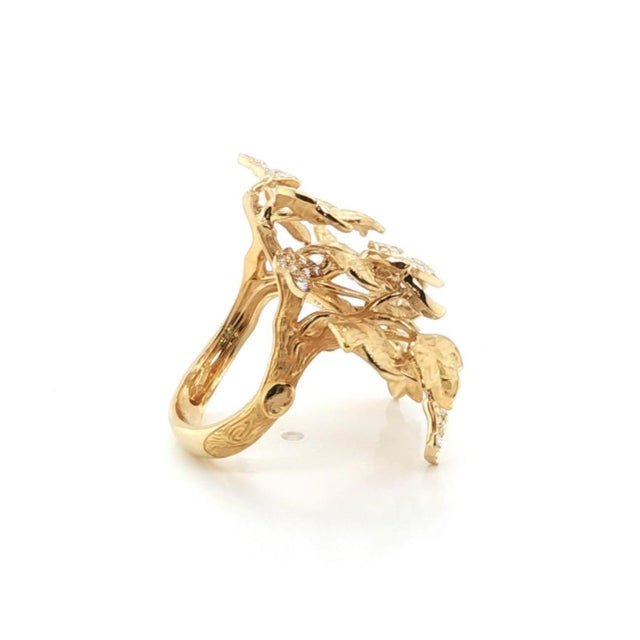 Mid 20th Century Mid 20th Century Magerit Verona Diamond Leaf Cluster Cuff Ring 18k Yellow Gold Size 6.5 For Sale - Image 5 of 9