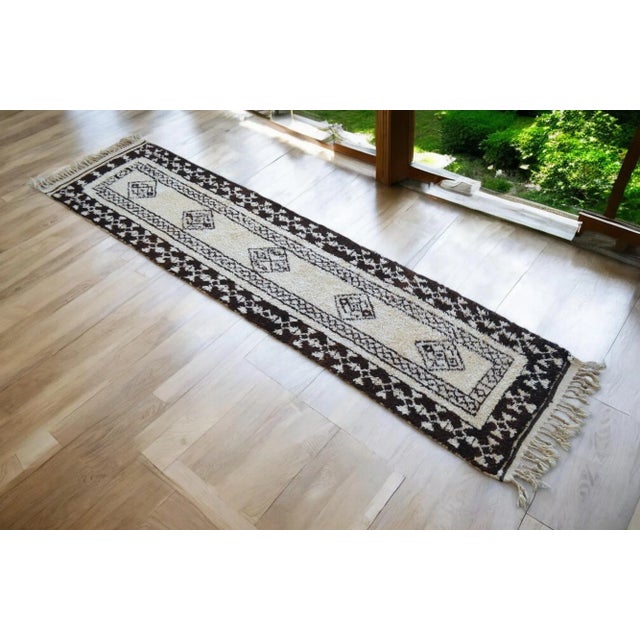 Contemporary Hand-Knotted Turkish Runner Rug Natural Organic Undyed Wool - 2′9″ × 11′6″ For Sale - Image 3 of 12