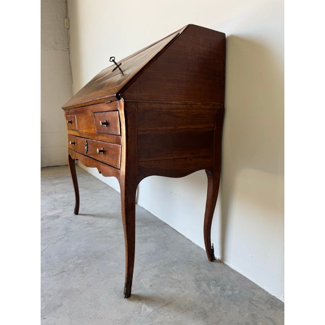 Wood Antique French Louis XV-Style Inlaid Drop-Front Secretary Desk For Sale - Image 7 of 12