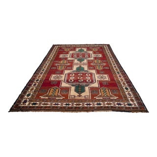 Vintage Hand Knotted Turkish Rug Organic Wool Living Room Decor – 6′9″ × 10′6″ For Sale