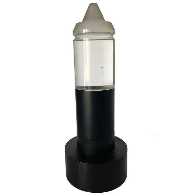 Post Modern steel cafe table lamp with a glass cone-shaped, half-frosted,/half-clear shade. This design was popular in New...