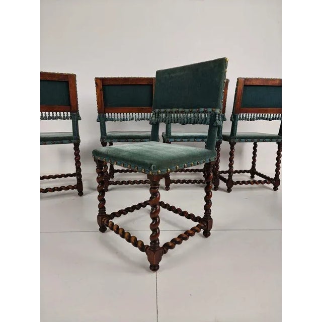 Chairs with Twisted Legs and Blue Upholstery, 18th Century, Set of 6 For Sale - Image 9 of 12