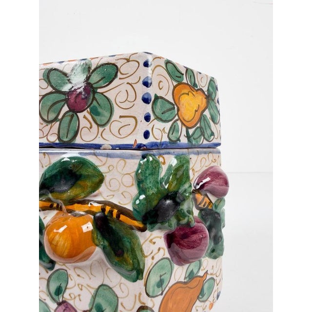 Handcrafted Italian Majolica Ceramic Jar with Fruit Relief Decoration, 30s, 1930s For Sale - Image 14 of 18