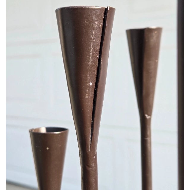 Brutalist Metal 42" Floor Candelabra, Manner of Harry Bertoia For Sale - Image 10 of 16