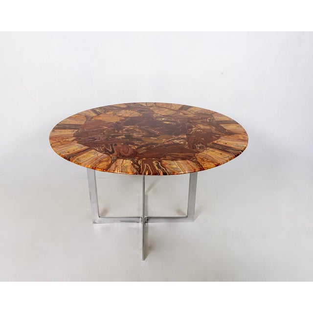 Mid-Century Modern Round Mid Century Modern Onyx Table, Aluminum Base, 1970s For Sale - Image 3 of 12