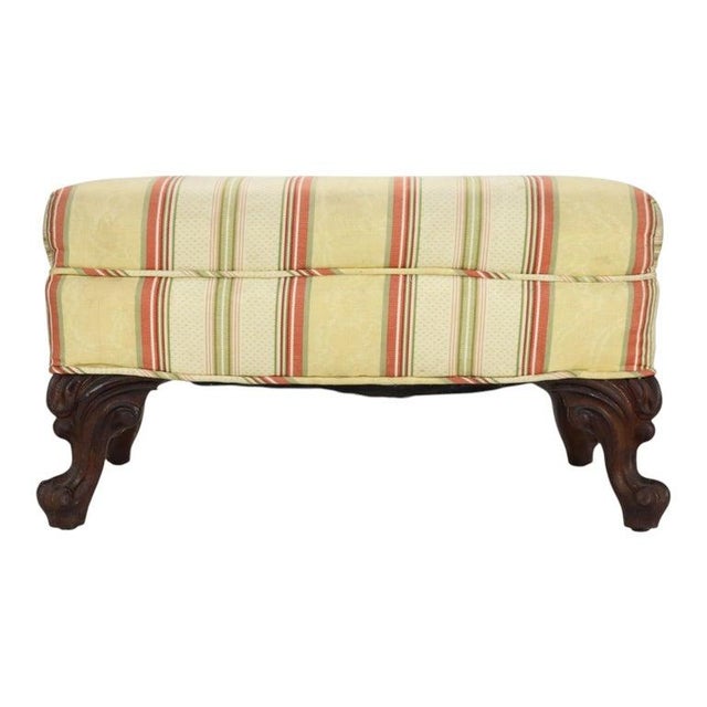 Upholstered Footstool With Carved Mahogany Cabriole Legs C1920 For Sale - Image 6 of 10