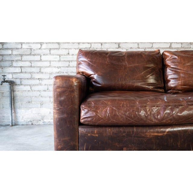 Restoration Hardware 'Maxwell' 6ft Luxe trim sofa in distressed cigar brown leather. Incredibly comfortable with super...