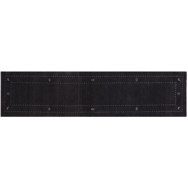 Black Boho Chic Gabbeh Black Wool Runner Rug- 2'7''x11'10'' For Sale - Image 8 of 10