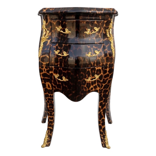 1960s Leopard Chest of Drawers Side Table Nightstand Animal Print Accent Table For Sale