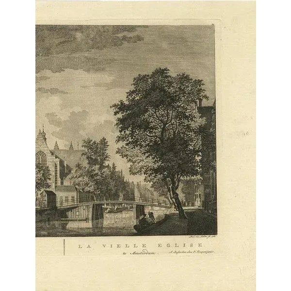 P. Van Liender, Oudekerk Church in Amsterdam, 1760, Paper For Sale - Image 4 of 6