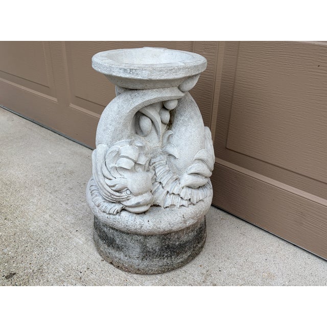 Vintage Neoclassical Cast Stone Triple Dolphin Garden Pedestal For Sale - Image 4 of 11