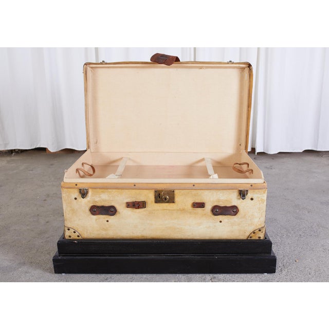 19th Century English Leather Luggage Trunk on Stand Chairish