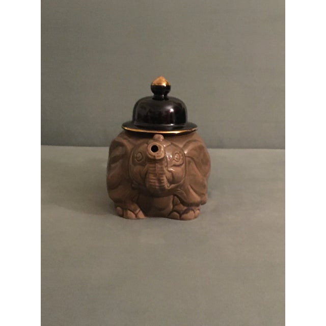 1960s Grey & Black Ceramic Elephant Teapot For Sale - Image 4 of 6