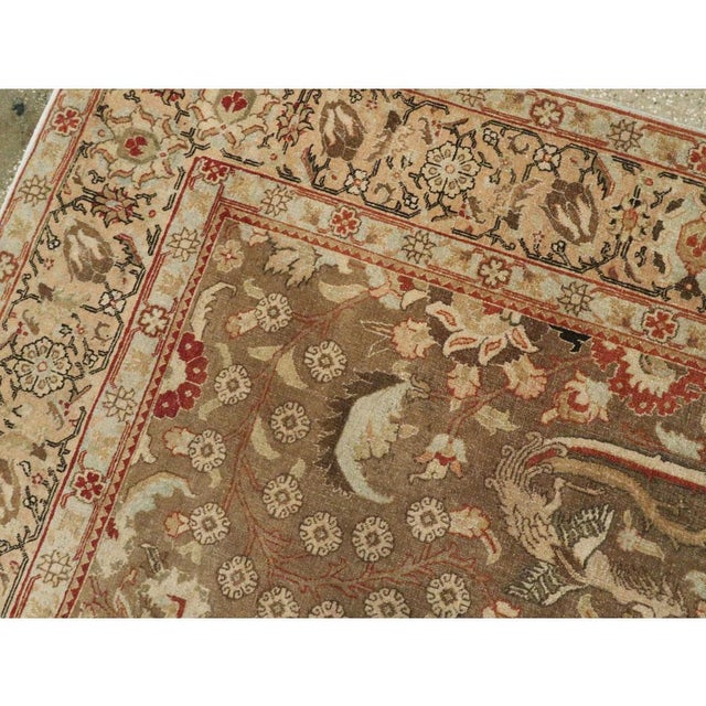 Taupe Galerie Shabab Collection Early 20th Century Handmade Persian Pictorial Tabriz Accent Rug For Sale - Image 8 of 10
